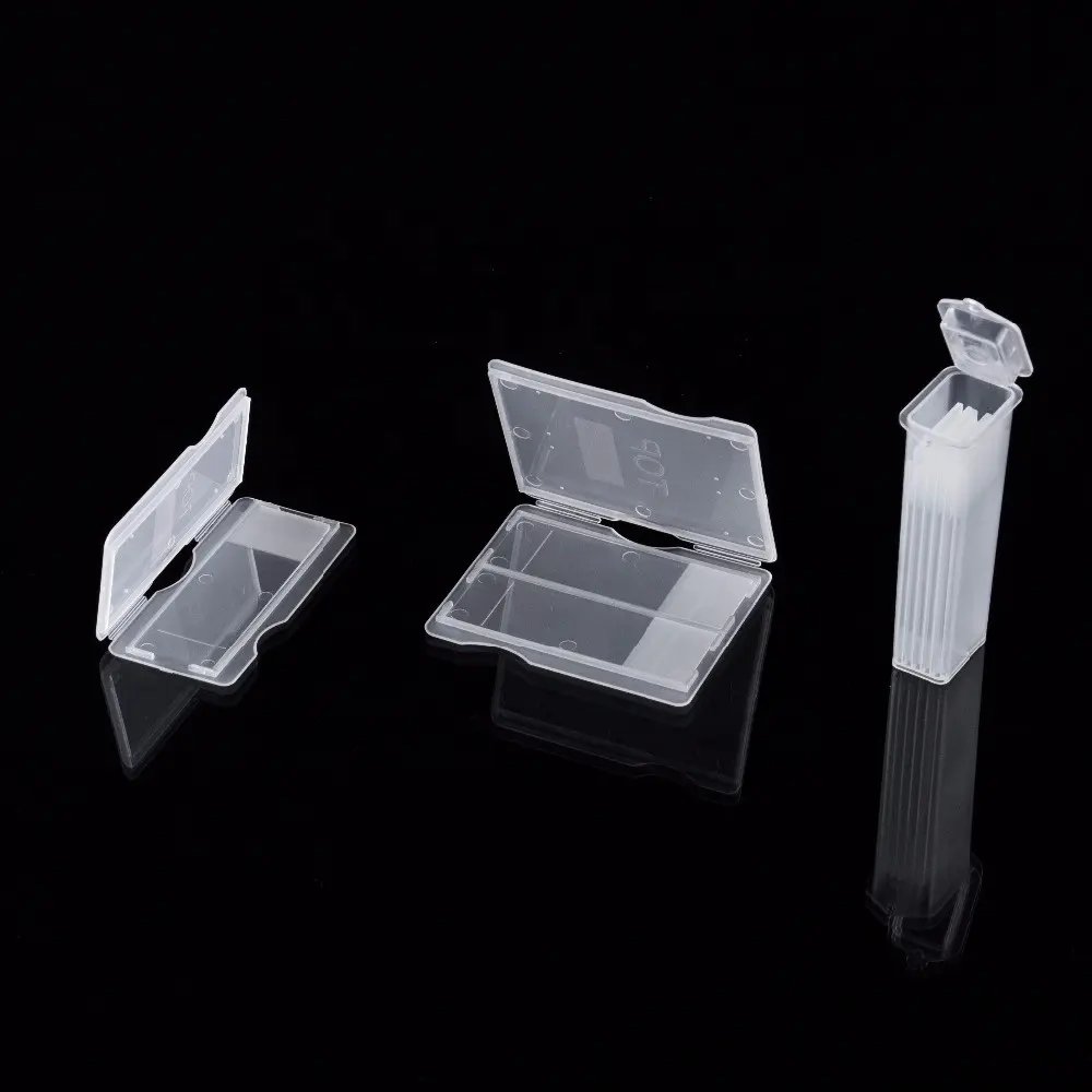 De plástico de portaobjetos de microscopio caja y portaobjetos