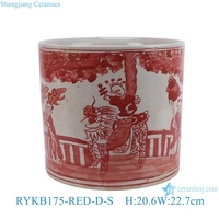 Jingdezhen pot bunga mini keramik dekorasi rumah, tempat pena porselen pola naga RYKB175-GREEN-RED-D-S