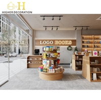 LED-Beleuchtung Holz-Buchpräsentationsvitrine Kinderbibliothek Bücherregal Runde Insel-Bücherregale