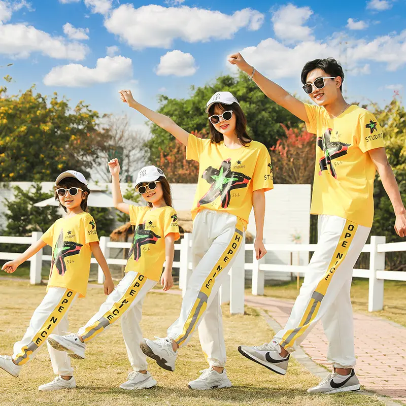 2023 Casual Shirt trousers two-piece Family Look Sports Suit Summer Set Parent-child Family Matching Teen Clothing