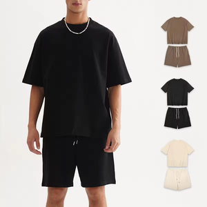 ชุดเสื้อยืดผู้ชายสองชิ้น ผ้าฝ้ายคุณภาพสูง 100% สำหรับฤดูร้อน ลายพิมพ์ตามสั่ง โลโก้สั่งทำด้านหน้า แบรนด์ทันสมัย สไตล์ลำลอง สปอร์ต - Product Image 2