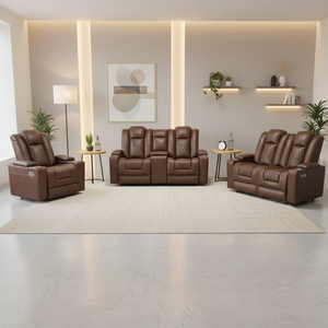 Ensemble de canapés sectionnels en cuir brun moderne avec fonction de relaxation électrique pour salon - Product Image 2