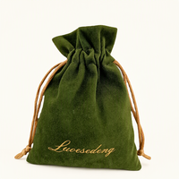 Pochette de luxe en velours avec cordon de serrage, vert foncé, pour bijoux, sacs cadeaux, cordon doré brodé, logo personnalisé, pour bagues et colliers