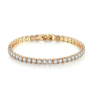 Hip hop cz cubic zircon iced out bling zirconia 14k gold plated silver tennis bracelet for women men fashion jewelry