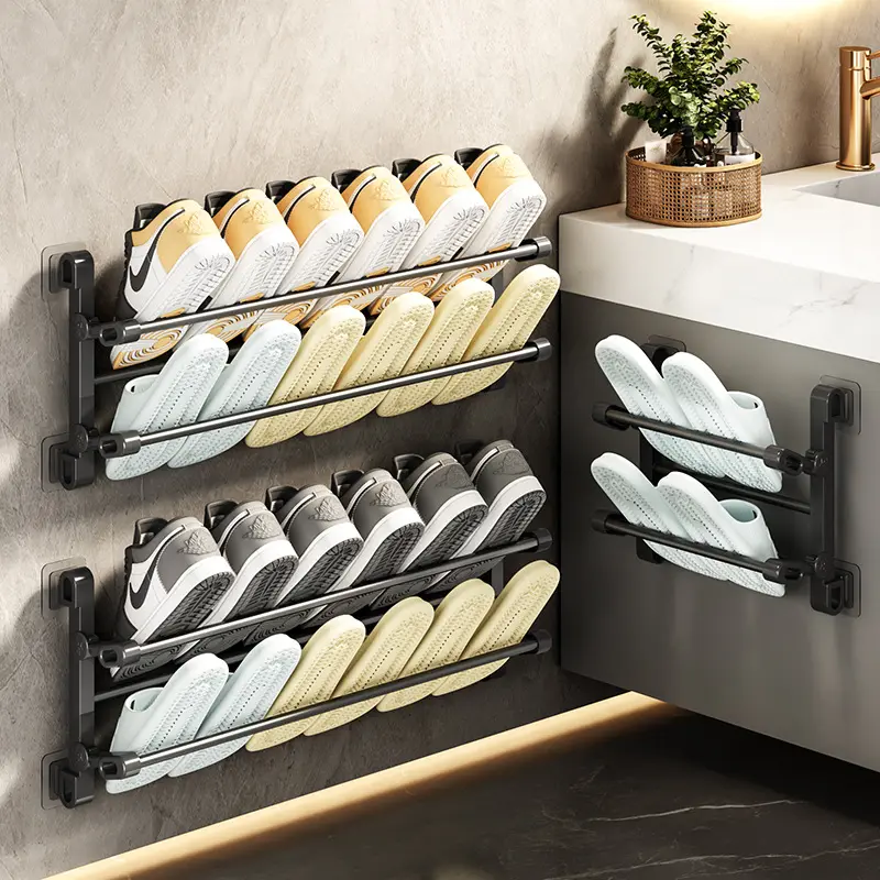 Hot sale high quality wall mounted shoes organizer bar rack nail free behind door bathroom shoes drying storage rack