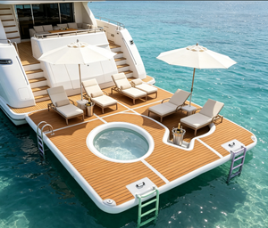 แพลตฟอร์มท่าเรือเป่าลมแบบหนาพิเศษ ท่าเรือลอยน้ำ PVC แบบกำหนดเองสำหรับกิจกรรมทางทะเลและกีฬาทางน้ำ - Product Image 1