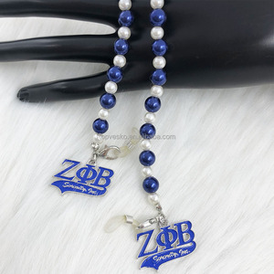 Fait à la main sororité grecque Zeta Phi Beta blanc bleu perle lettre breloques <span class=keywords><strong>lunettes</strong></span> <span class=keywords><strong>de</strong></span> soleil <span class=keywords><strong>lunettes</strong></span> <span class=keywords><strong>de</strong></span> lecture chaîne porte-<span class=keywords><strong>cordon</strong></span> - Product Image 2