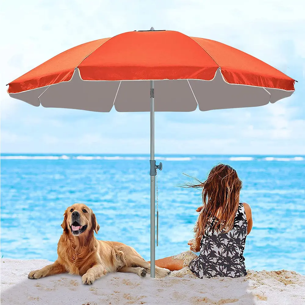 โฆษณาร่มกันแดด48นิ้วร่มกันแดดสีแดงส้มสั่งทำได้ร่มชายหาดกลางแจ้งร่มขนาดใหญ่