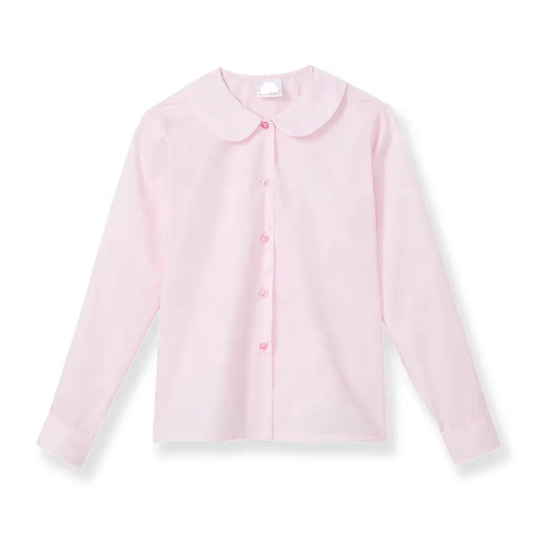 प्यारी छात्रा प्राथमिक माध्यमिक स्कूल वर्दी सांस लेने योग्य गुलाबी बटन स्कूल शर्ट पॉलिएस्टर बुने हुए कपड़े आयु वर्ग के बच्चे