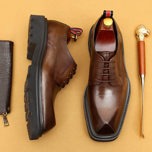 Zapatos Oxford de Vestir con Cordones, Punta en Pico, de Cuero Genuino Marrón, para Todas las Temporadas, con Suela de Goma, Envío Directo - Product Image 1