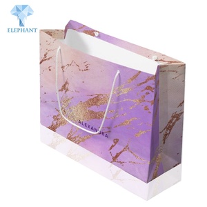 Custom Print Logo Recycled Glossy Holographic Pink Purple Shopping Paper Hand Bag - Product Image 4