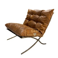 Fauteuil de luxe capitonné en cuir véritable, style industriel, dossier échelle, pour salon et mobilier de maison
