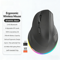 Mouse Vertikal Ergonomis untuk Tangan Kiri Nirkabel Mode Ganda Vertikal 700mAh Dapat Diisi Ulang RGB Backlit untuk Kantor & Gaming PC Laptop