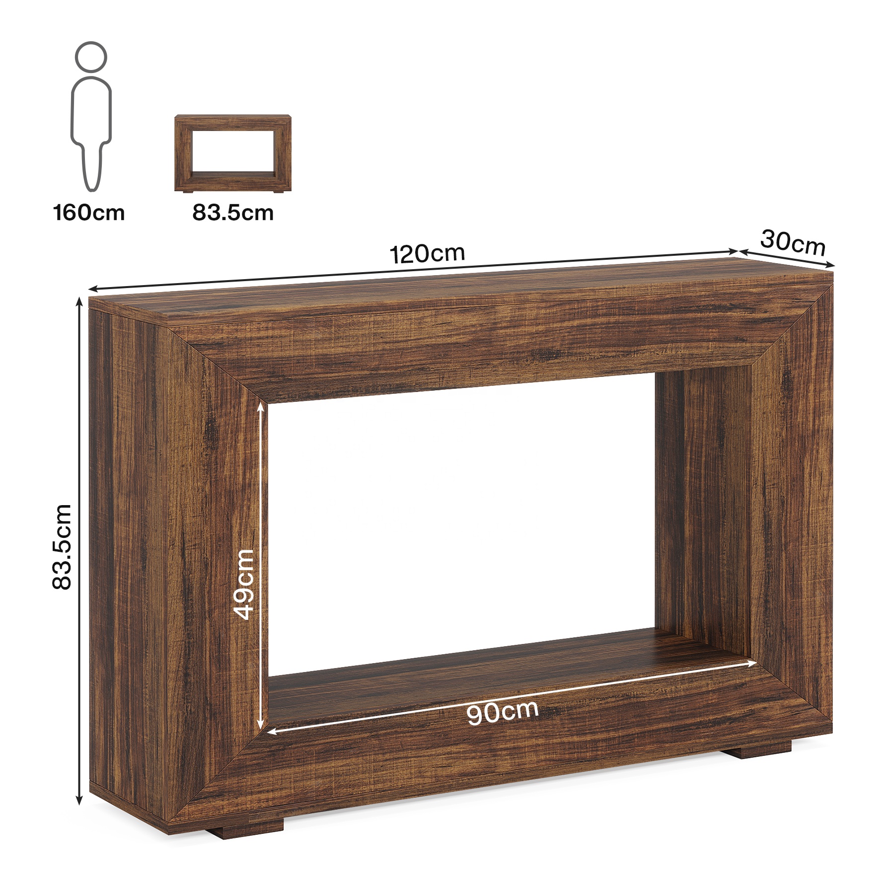 Tavolo Consolle Lungo 160 Cm In Stile Rustico, Ideale Per Ingresso, Dietro Il Divano O Corridoio, Struttura Robusta In MDF Con Gambe Quadrate