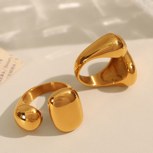 แหวนทองทรงเรขาคณิตสำหรับผู้หญิงออกแบบเปิดแหวนสแตนเลสเครื่องประดับของขวัญแหวนแฟชั่น JZ91 - Product Image 1