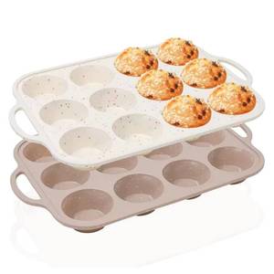MUYULINS - Molde para Pastel de Silicona Antiadherente de 12 Tazas, con Marco Reforzado de Metal, Tamaño Regular, con Asa - Product Image 1
