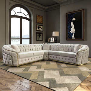 Presa di fabbrica di lusso europeo gamba oro rosa bianco Chesterfield divano in velluto con bottone in tessuto trapuntato divano Set <span class=keywords><strong>mobili</strong></span> - Product Image 2