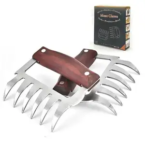 Ultimate Metal Claw Meat Wood Stainless Steel BBQ Heavy Duty Shredding Pulled Pork Handler Shredder Meat Claws Set of 2