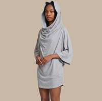 Robe moulante à capuche pour femme, 95% coton, 5% élasthanne, style Y2K, streetwear, col empilé, manches 3/4, mini-robe