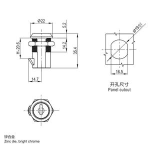 Cho southco chôn thấp phẳng khóa 93-10-201-10 hộp công cụ tiếp xúc với đẩy khóa Kẽm hợp kim Bảng điều chỉnh khóa cửa - Product Image 6