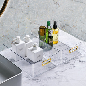 Transparent Plastic Storage Basket With Handles For Bathroom Desktop Cosmetic Organizer No Lid Solid Color 2L Capacity - Product Image 2