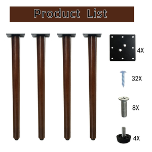 Pieds <span class=keywords><strong>de</strong></span> table ronds en bois <span class=keywords><strong>de</strong></span> noyer foncé <span class=keywords><strong>de</strong></span> 28,3 pouces (72 cm), assemblage facile, pieds <span class=keywords><strong>de</strong></span> table/bureau ronds en bois massif <span class=keywords><strong>de</strong></span> caoutchouc - Product Image 4