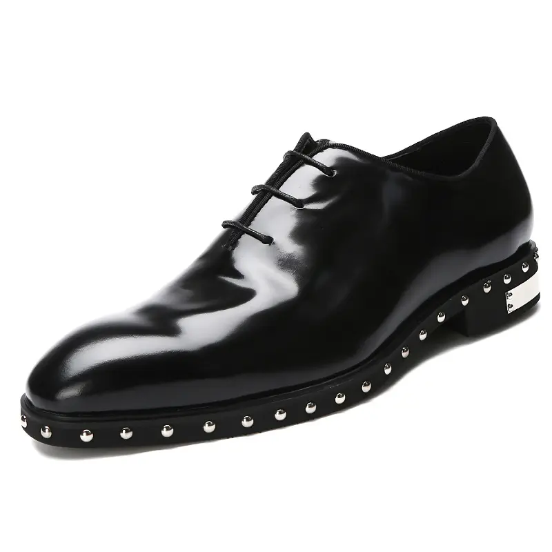 PDEP luxo preto sapatos de couro formal dos homens metal único couro oxford lace-up dedo apontado vestido de casamento sapatos homens