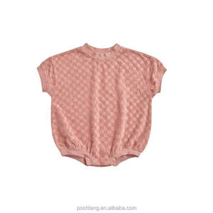 FOCUS Barboteuses d'été à carreaux à manches courtes pour enfants Combinaisons de couleur unie en coton doux pour bébé Bodys amples pour garçons Nouveau design Barboteuse pour bébé - Product Image 4