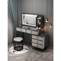 Table de maquillage intelligente de style chinois avec miroir lumineux, meuble de chambre à coucher en bois, grand miroir avec 9 tiroirs et chaise, coiffeuses