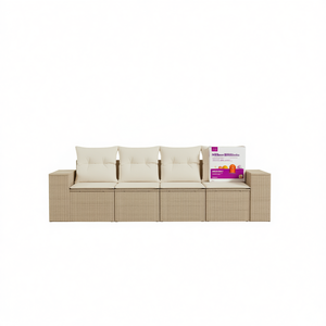 Juego de Sofás de Jardín de Ratán Color Crema Beige, 4 Plazas, Resistente a la Intemperie, Muebles de Exterior de Diseño Contemporáneo - Product Image 1