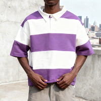 Haute qualité Streetwear surdimensionné goutte épaule poids lourd Rugby T-Shirts rayé recadrée Boxy coton polos pour hommes