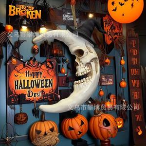 Adorno de luna de resina con calavera de Halloween y sombrero de bruja, decoración para el hogar, regalo para fiestas, para adultos - Product Image 3