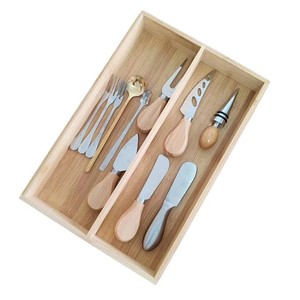 Caja de almacenamiento de cuchillos de bambú con dos compartimentos y organizador de utensilios para la organización de cubiertos y cajones de vajilla. - Product Image 5