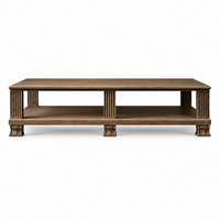 Table basse rectangulaire en bois, colonne cannelée néoclassique, étagère de rangement à deux niveaux, table à thé vintage pour salon