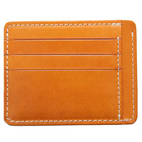 Dompet Pendek Uniseks Kulit Sapi Full-grain Buatan Tangan dari Kulit Sapi yang Diolah Alami, Dompet Koin Ultra-tipis Vintage