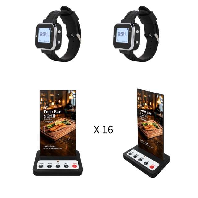 Restaurant Service Call System 2 Pagers +16 Table Transmitters