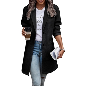 เสื้อโค้ทผู้หญิงแฟชั่น ปกยาว กระดุมแถวเดียว สีพื้น - Product Image 2