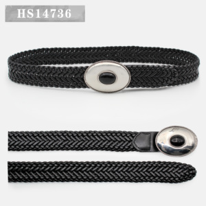 <span class=keywords><strong>Cintura</strong></span> Intrecciata da Donna in Stile Western, <span class=keywords><strong>Cintura</strong></span> in Pelle Nera Intrecciata <span class=keywords><strong>con</strong></span> Fibbia Ovale in Argento e Pietra Nera - Product Image 2