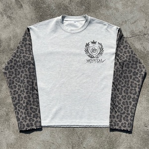 Wholesale Drop Shoulder Oversized Boxy Fit T-<strong>Shirts</strong> Vintage <strong>Leopard</strong> <strong>Printed</strong> Waffle Tshirt 100% Cotton <strong>Men's</strong> Long Sleeve <strong>Shirts</strong> - Product Image 1