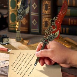 European Retro <b>Gold</b> Window Mechanical Feather <b>Pen</b> High Quality Metal for Writing or Student Use Inside a Gift Box - Product Image 5