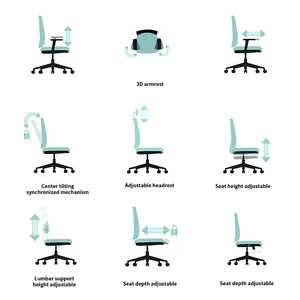 Vaseat kursi kantor ergonomis, kursi angkat eksekutif kelas atas desain Modern dengan jaring penuh kain logam nyaman