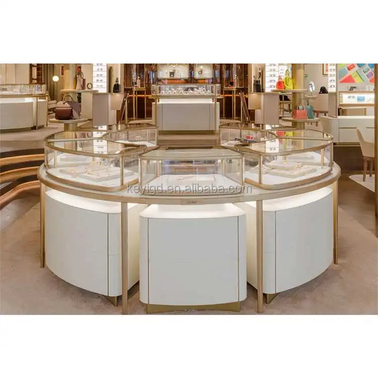 Shopping Mall Jewelry Necklace Round Display Showcase Customized Jewellery Store Furniture Jewelry Glass Display Counter