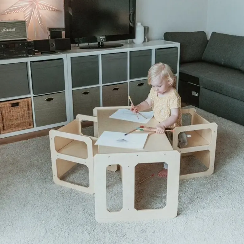 モンテッソーリ幼児木製キッズプレイテーブルセット就学前学習テーブルまたは椅子離乳テーブル