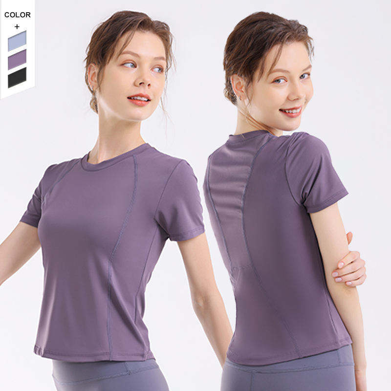 Summer Women's Quick-Dry Yoga Fitness T-Shirt Round Neck Summer Sportswear for Running