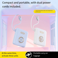 Batterie externe portable mini mignonne de dessin animé avec double câble intégré, 5000mAh/10000mAh, chargeur de téléphone de voyage avec lumière LED, vente chaude