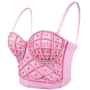 Camisola de perlas de estilo europeo americano para mujer, Top corto informal Sexy, Midriff expuesto, dulce diseño deshuesado, Aliexpress - Product Image 1