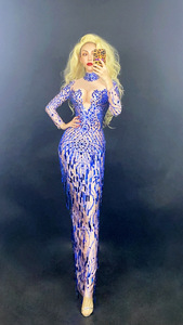 नोवेशन वेस्टिडोस लेब्रिटेस एस्पाइड क्रिस्टल कपड़े महिलाओं 2021 बेडेड फीता 3 डी पुष्प अनुक्रमित लंबे आस्तीन प्रोम कपड़े - Product Image 4