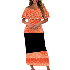 1MOQ Drop Shipping <span class=keywords><strong>Marquesan</strong></span> tatuaje diseño personalizado Moda Casual mujer manga corta fuera del hombro Puletasi vestidos - Product Image 3