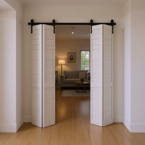 Kit de quincaillerie pour porte coulissante pliante de 60 pouces, rail noir, style ferme, en acier au carbone, pour intérieur - Product Image 3