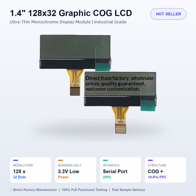 1.4-inch 128x32 Graphic LCD Module 12832 Dot Matrix COG Display with FPC Monochrome LCD Without Backlight
